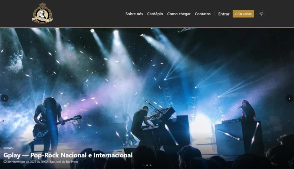 Site Bar Dom Pedro — ticketeira com a marca do cliente